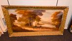Gesigneerd oud olieverf schilderij landschap met bomen, Ophalen of Verzenden