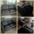 twee zits bankstel 1 fauteuil kleur bruin in goede staat., Ophalen, Gebruikt, 75 tot 100 cm, Leer