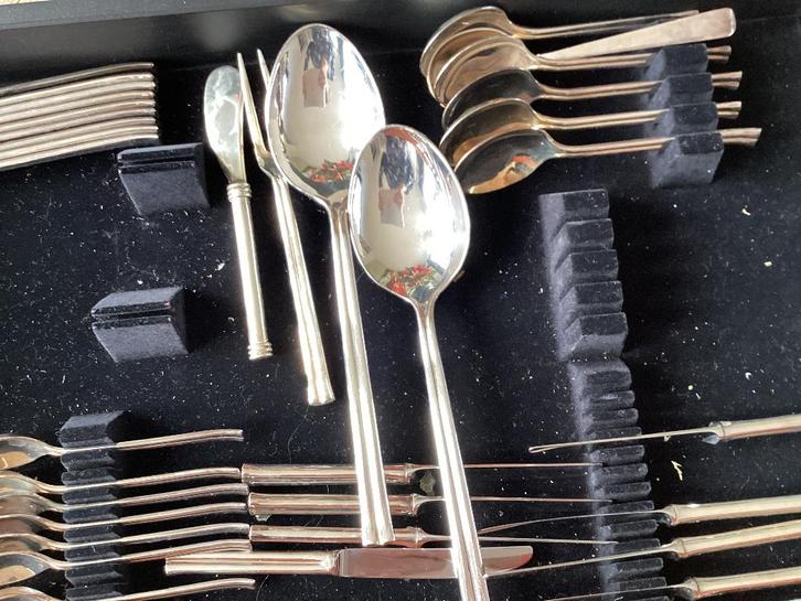 9- delige verzilverde eetcassette Robbe&Berking 90, Huis en Inrichting, Keuken | Bestek, Zo goed als nieuw, Bestekset, Zilver