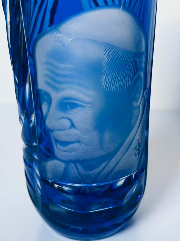 Vintage Tarnow Paus Johannes Paulus II Kobaltblauwe vaas, Antiek en Kunst, Antiek | Glas en Kristal, Ophalen of Verzenden