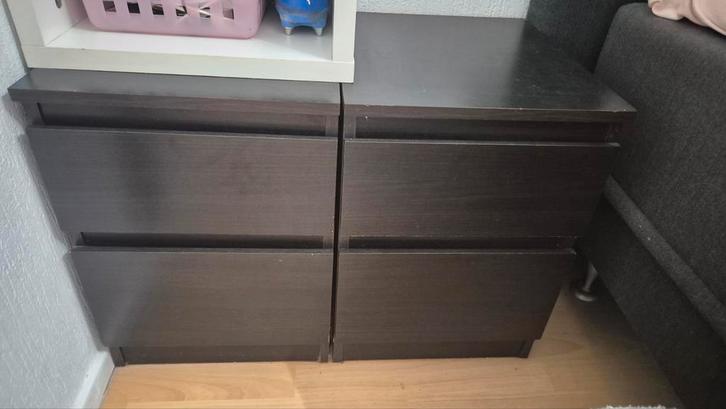 2 Donkerbruine IKEA Malm Nachtkastjes, Huis en Inrichting, Slaapkamer | Nachtkastjes, Gebruikt, Minder dan 55 cm, Minder dan 45 cm