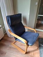 Donkerblauwe fauteuil Poang van leer, Ophalen, Gebruikt, 50 tot 75 cm, Hout