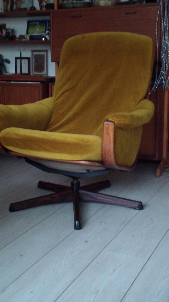 vintage  draai stoel van G Möbel  zweden, Huis en Inrichting, Fauteuils, Gebruikt, Hout, Leer, Metaal, 50 tot 75 cm, 75 tot 100 cm