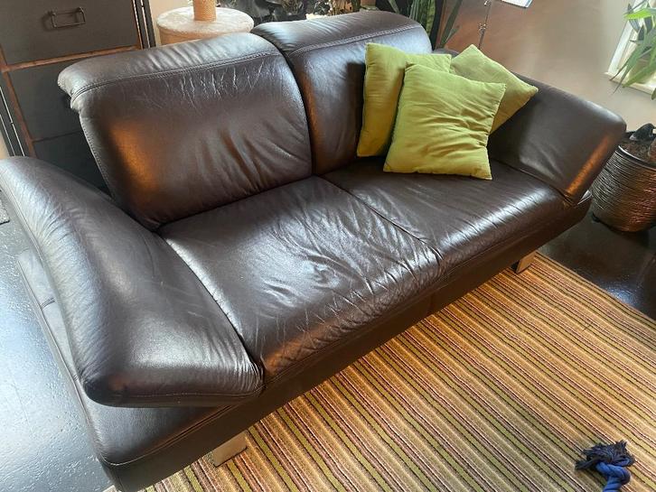 Bruine leren 2,5 Zits bank, Huis en Inrichting, Banken | Bankstellen, Gebruikt, Rechte bank, Overige maten, 150 tot 200 cm, 75 tot 100 cm