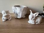 3 witte vintage dieren bloempotten olifant kikker konijn, Rond, Ophalen of Verzenden, Zo goed als nieuw, Minder dan 25 cm