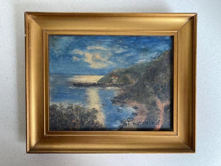 Schilderij baai onbekende schilder(ong. 1900). WHerbertYates, Antiek en Kunst, Kunst | Schilderijen | Klassiek, Ophalen of Verzenden