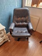 Twee grijsblauw leren fauteuils,draaien en naar achterkiepen, Ophalen of Verzenden, Gebruikt, 75 tot 100 cm, 50 tot 75 cm