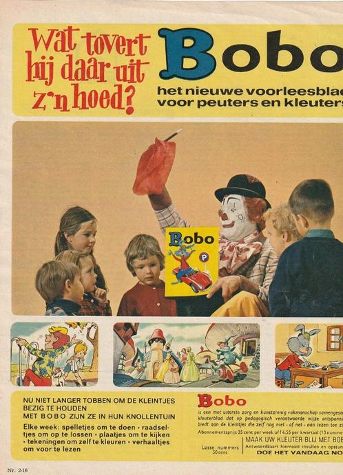Retro reclame 1969 Bobo abonnement met clown Pipo, Verzamelen, Retro, Overige typen, Verzenden