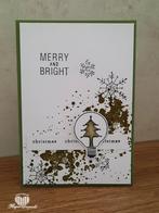 gestempelde kerstkaart kerstlampje, merry & bright, Ophalen of Verzenden, Nieuw, Kerst