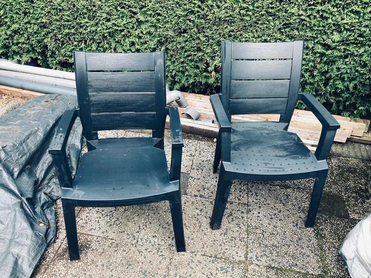 2 Florabest Tuinstoelen - Stapelbaar, Huis en Inrichting, Stoelen, Gebruikt, Twee, Kunststof, Overige kleuren, Ophalen