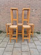 7 prachtige licht eiken/rotan vintage jaren 70 barkrukken, Ophalen, 5 krukken of meer, Met voetsteun, Hout