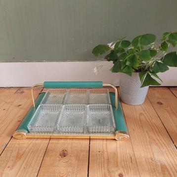 Lucky Vintage fifties dienblad met Glazen Bakjes en Spiegel beschikbaar voor biedingen