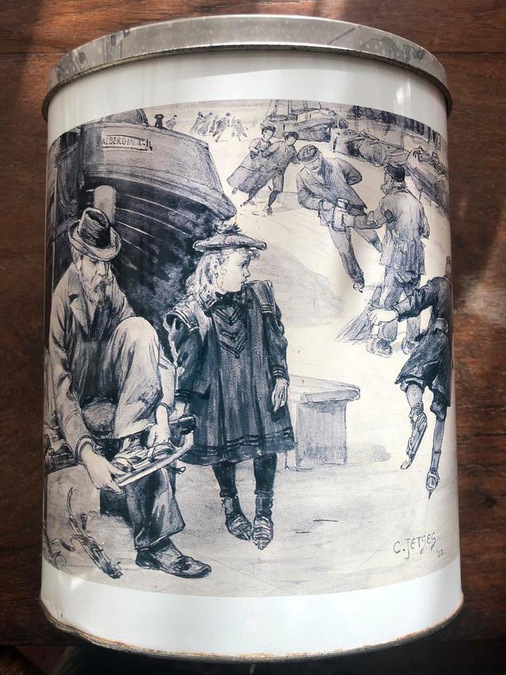 Vintage Bolletje Beschuitbus - C. Jetses - Ot & Sien, Verzamelen, Blikken, Gebruikt, Beschuit, Bolletje, Ophalen of Verzenden