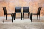 ZGANieuw! 4 zwarte leren Bontempi Clark design stoelen, Huis en Inrichting, Stoelen, Ophalen, Bontempi, Zwart, Design