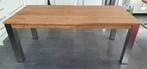 Robuuste stoere teak tafel met RVS poten | 200 cm lang, Huis en Inrichting, Tafels | Eettafels, Ophalen, Teakhout, 200 cm of meer