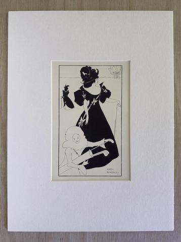 Prent 1930 – Blokdruk Aubrey Beardsley – Ontwerp golfkaart beschikbaar voor biedingen