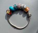 Pandora, armband met 6 kleurige glasbedels, Ophalen of Verzenden, Zo goed als nieuw, Met bedels of kralen, Zilver