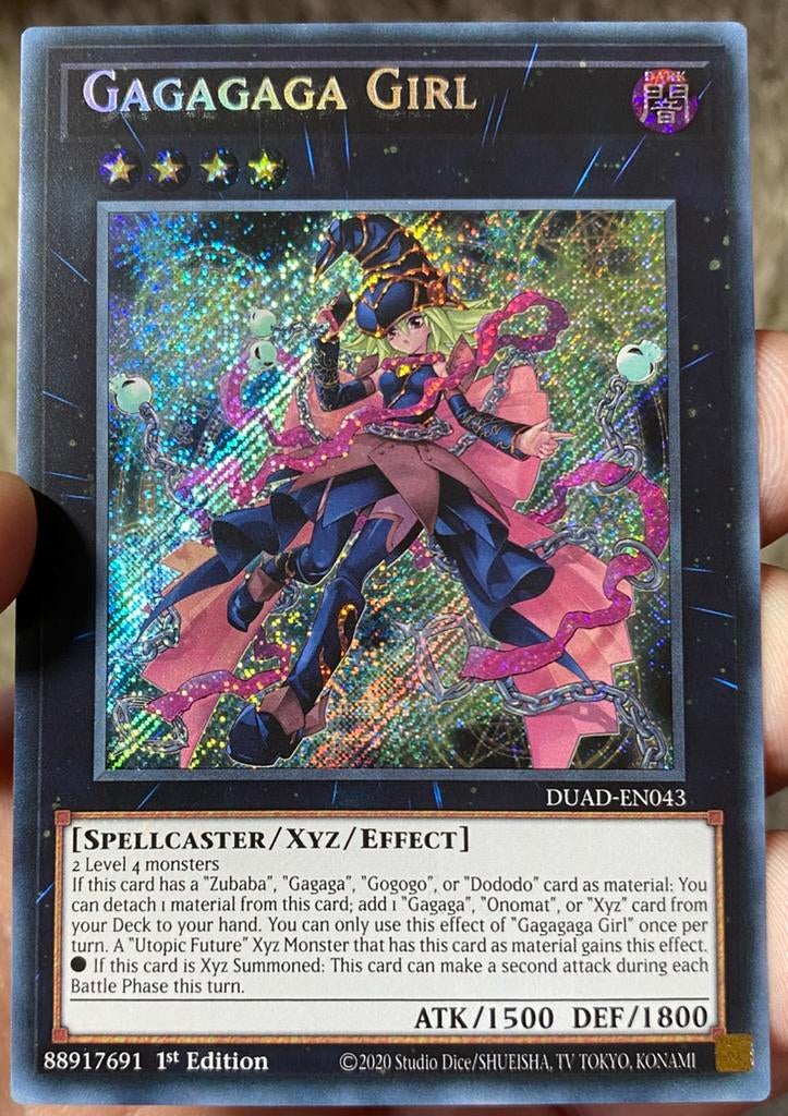 Yu-Gi-Oh! Gagagaga Girl DUAD 1st Edition !, Ophalen of Verzenden, Zo goed als nieuw, Losse kaart, Foil