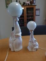 twee jaren '80 olifanten-tafellampen van keramiek, Huis en Inrichting, Lampen | Tafellampen, Ophalen of Verzenden, Gebruikt, Glas