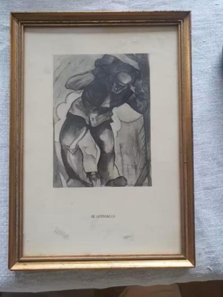 Litho de lastdrager Willy van........ ????? 1948, Antiek en Kunst, Kunst | Litho's en Zeefdrukken, Ophalen