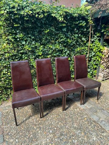 4 x Leren Stoelen || Bruin Leder || 50 EU Totaal beschikbaar voor biedingen