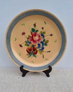 Vintage goot wandbord bloemmotief blauwe rand, Ophalen of Verzenden