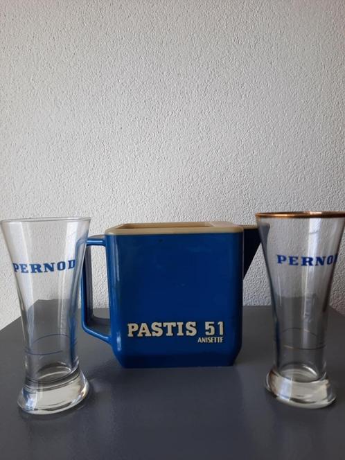 Pastis & Pernod waterkan met glazen. Brocante., Verzamelen, Merken en Reclamevoorwerpen, Gebruikt, Gebruiksvoorwerp, Ophalen of Verzenden