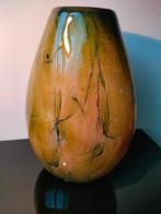 Italie Murano Vaas Zwaar Groot Groen Olijf Lijnen 1980, Ophalen of Verzenden