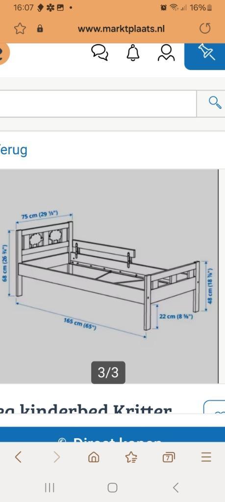 Kinderbed, Kinderen en Baby's, Kinderkamer | Bedden, Gebruikt, 160 tot 180 cm, 70 tot 85 cm, Lattenbodem, Matras, Ophalen of Verzenden