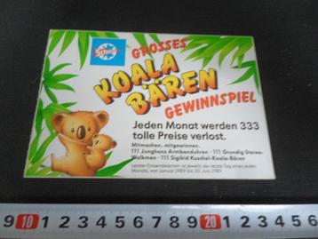 sticker schöller grosses koala bären gewinnspiel 1989 beschikbaar voor biedingen