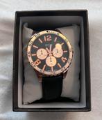Nieuwe Regal horloge goud met zwarte leren band – in doos, Ophalen of Verzenden, Nieuw, Zwart