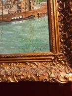 Oud schilderij ; het dorp, haven met barok lijst antiek, Ophalen of Verzenden