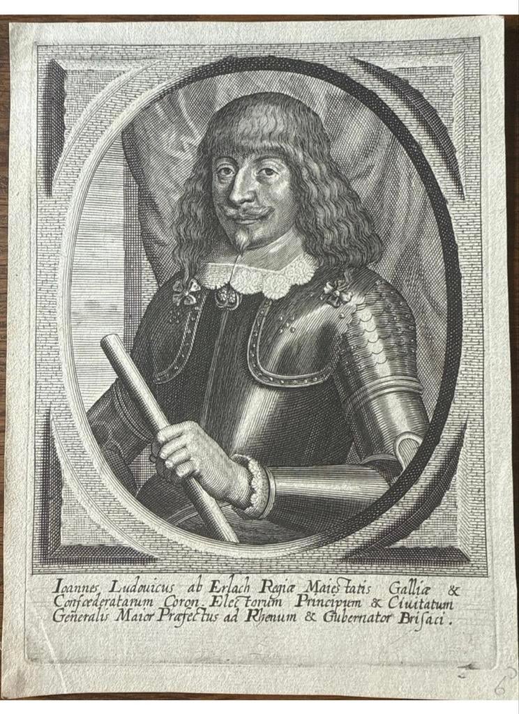 Antieke gravure Johann Ludwig von Erlach, 17e eeuw, Ophalen of Verzenden