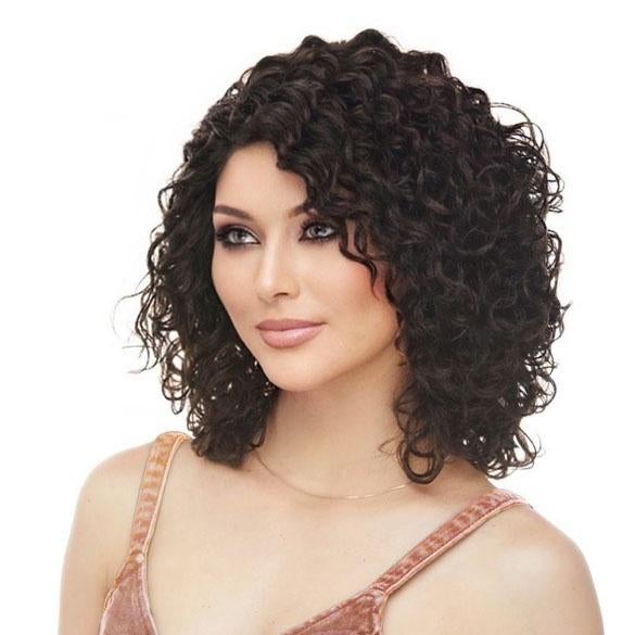 Lace pruik medium bruin met krullen model Skylar kleur 4, Ophalen of Verzenden, Nieuw, Pruik of Haarverlenging