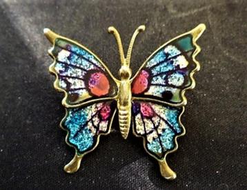 Grote blikken 50s broche iriserend blauw beschikbaar voor biedingen