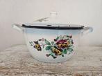 Oude brocante Franse emaille pan met deksel Japy viooltjes, Antiek en Kunst, Antiek | Emaille, Ophalen of Verzenden