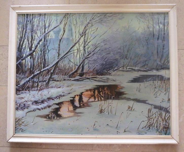 Sneeuwboslandschap in Alma Ata '90 - gesigneerd in Russisch, Antiek en Kunst, Kunst | Schilderijen | Klassiek, Ophalen of Verzenden