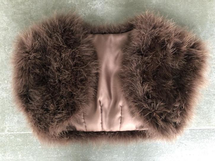Bolero van veren, maat S, Kleding | Dames, Bodywarmers, Gedragen, Maat 36 (S), Bruin, Verzenden