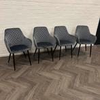 4 Fluwelen Eetkamerstoelen Grijs Blauw, Metaal, Overige kleuren, Ophalen of Verzenden, Zo goed als nieuw