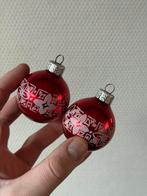 2 Kleine Vintage GDR Rode Gesuikerde Kerstballen, Glas, Ophalen of Verzenden, Gebruikt