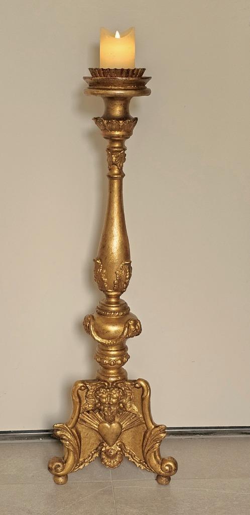 Antieke GROTE Italiaanse houten kerkkandelaar 19e eeuw  93cm, Antiek en Kunst, Antiek | Kandelaars, Overige materialen, Ophalen of Verzenden