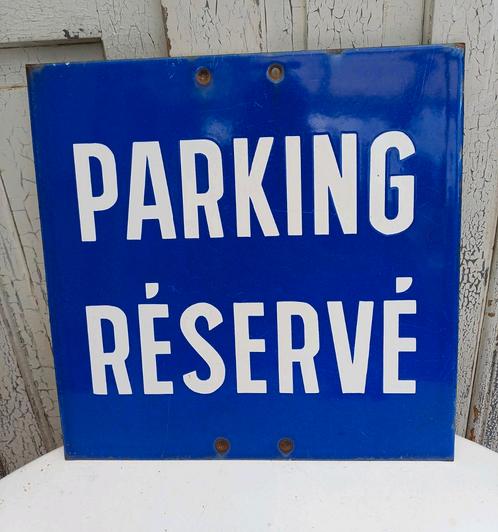 Oud emaille bord, emaille, parking bord, blauw emaille, Antiek en Kunst, Curiosa en Brocante, Verzenden