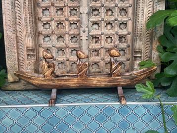 Houtsnijwerk kano 3 roeiende figuren Bali Indonesie 71 cm  beschikbaar voor biedingen