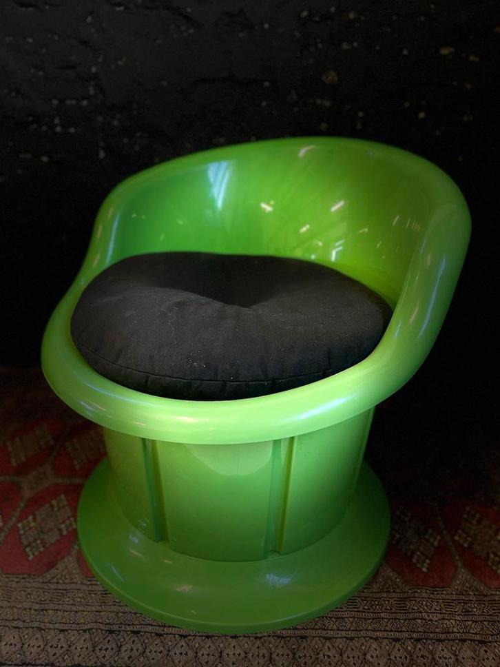 Vintage Ikea Popptorp stoel opbergruimte groen kunststof, Huis en Inrichting, Stoelen, Gebruikt, Eén, Hout, Kunststof, Overige kleuren