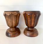 Houten Kandelaars Set Mooie robuuste vorm, Huis en Inrichting, Woonaccessoires | Kandelaars en Kaarsen, Gebruikt, Bruin, Ophalen of Verzenden