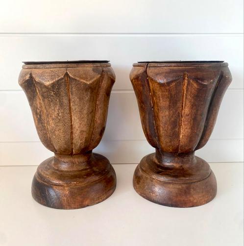Houten Kandelaars Set Mooie robuuste vorm, Huis en Inrichting, Woonaccessoires | Kandelaars en Kaarsen, Gebruikt, Kandelaar, Minder dan 25 cm