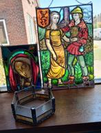 Mooie glas in lood raamdecoratie en bakje., Antiek en Kunst, Antiek | Glas en Kristal, Ophalen