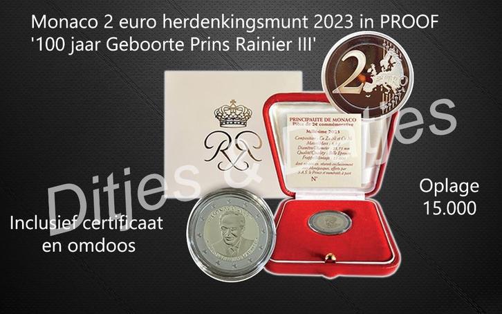 2 euro Monaco 2023 - 100 jaar Reinier III Proof, Postzegels en Munten, Munten | Nederland, Koningin Beatrix, Ophalen of Verzenden