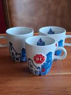 3 Douwe Egberts Grachtenpandjes Kopjes Amsterdam, Huis en Inrichting, Keramiek, Ophalen of Verzenden, Zo goed als nieuw, Overige stijlen