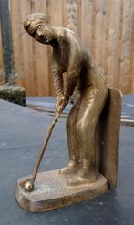 Art Deco bronzen/messing boekenhouder met golfer ~1950, Antiek en Kunst, Ophalen of Verzenden